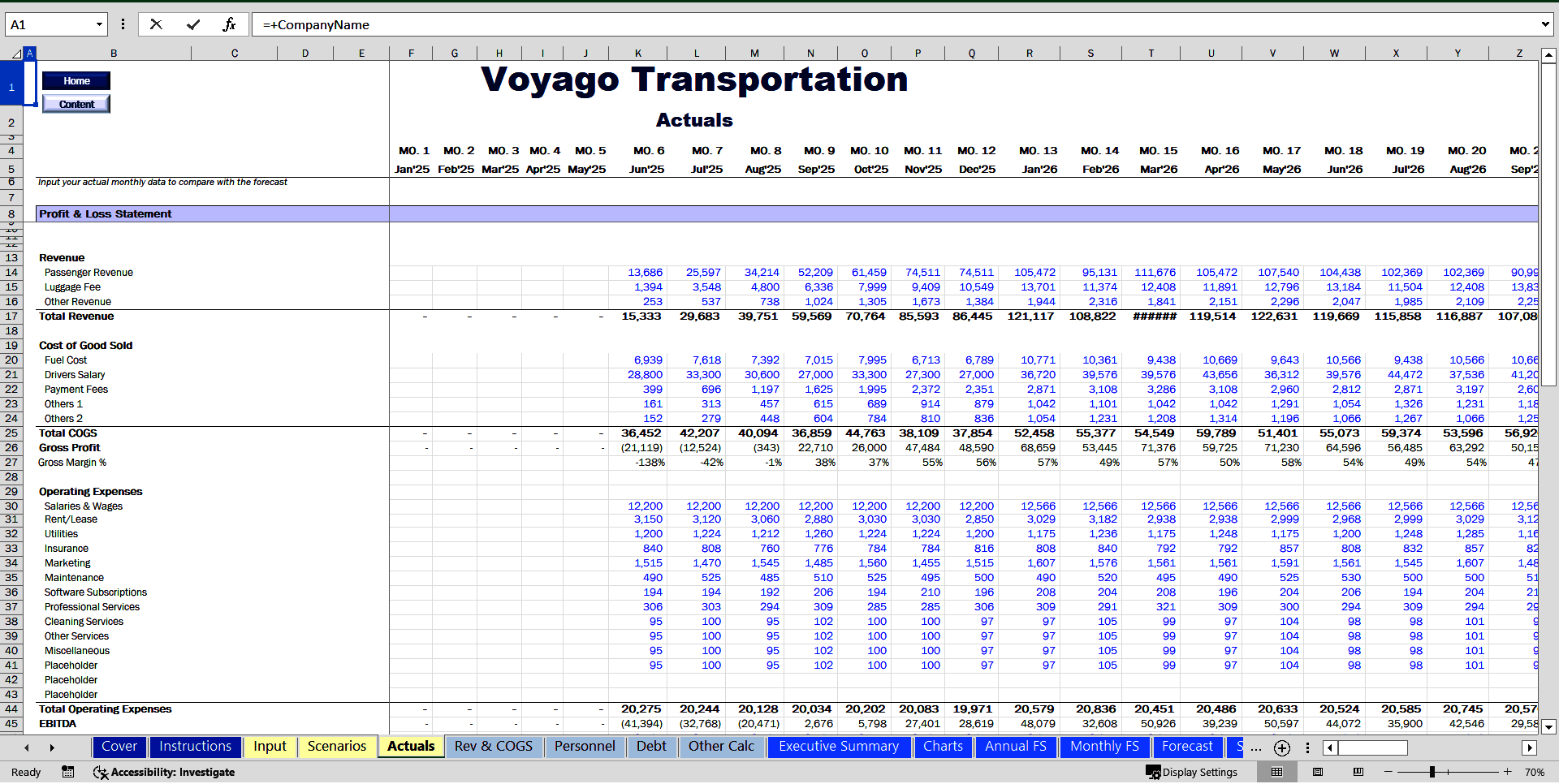 Bus Operator Financial Model (Excel template (XLSX)) Preview Image