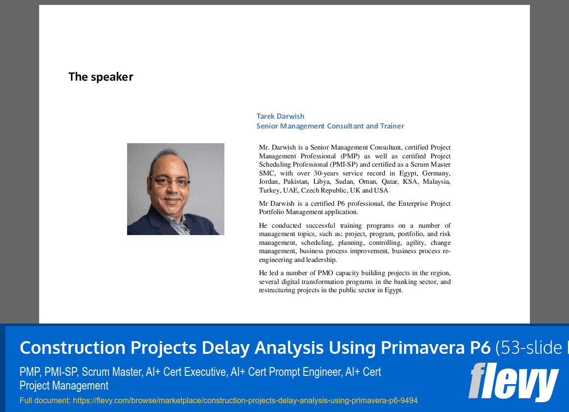 Construction Projects Delay Analysis Using Primavera P6 (53-slide PPT PowerPoint presentation slide deck (PPTX)) Preview Image