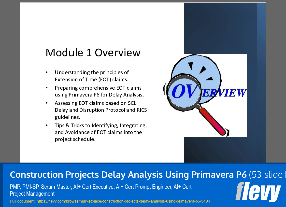 Construction Projects Delay Analysis Using Primavera P6 (53-slide PPT PowerPoint presentation slide deck (PPTX)) Preview Image