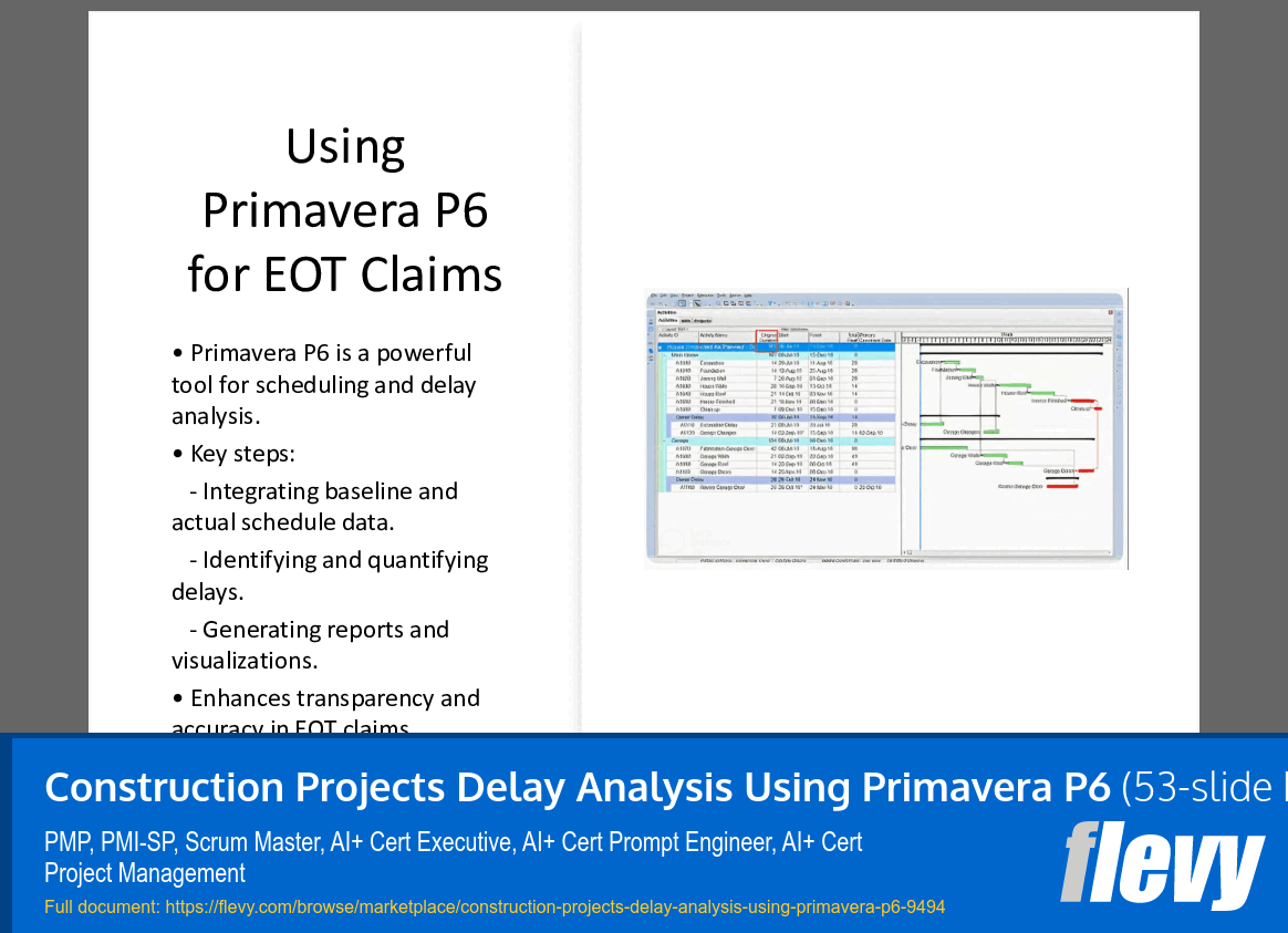 Construction Projects Delay Analysis Using Primavera P6 (53-slide PPT PowerPoint presentation slide deck (PPTX)) Preview Image