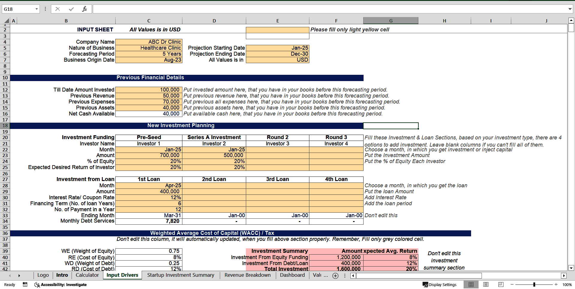 Medical Clinic Financial Projection Model (Excel template (XLSX)) Preview Image