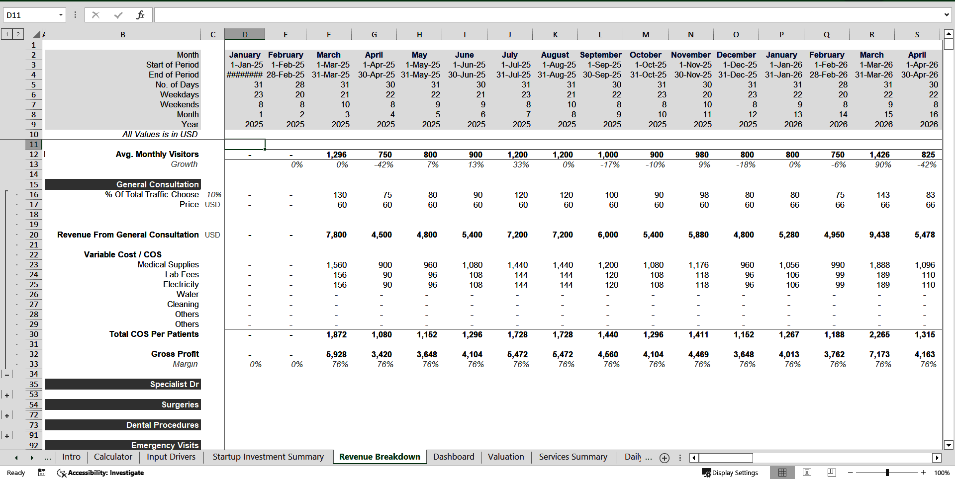 Medical Clinic Financial Projection Model (Excel template (XLSX)) Preview Image