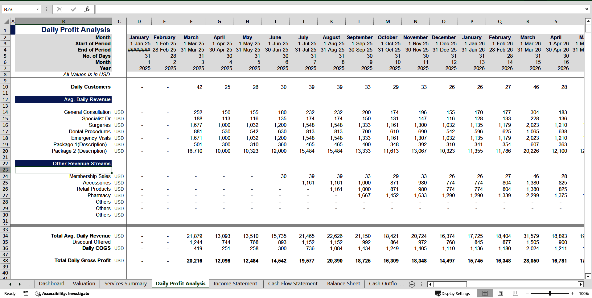Medical Clinic Financial Projection Model (Excel template (XLSX)) Preview Image