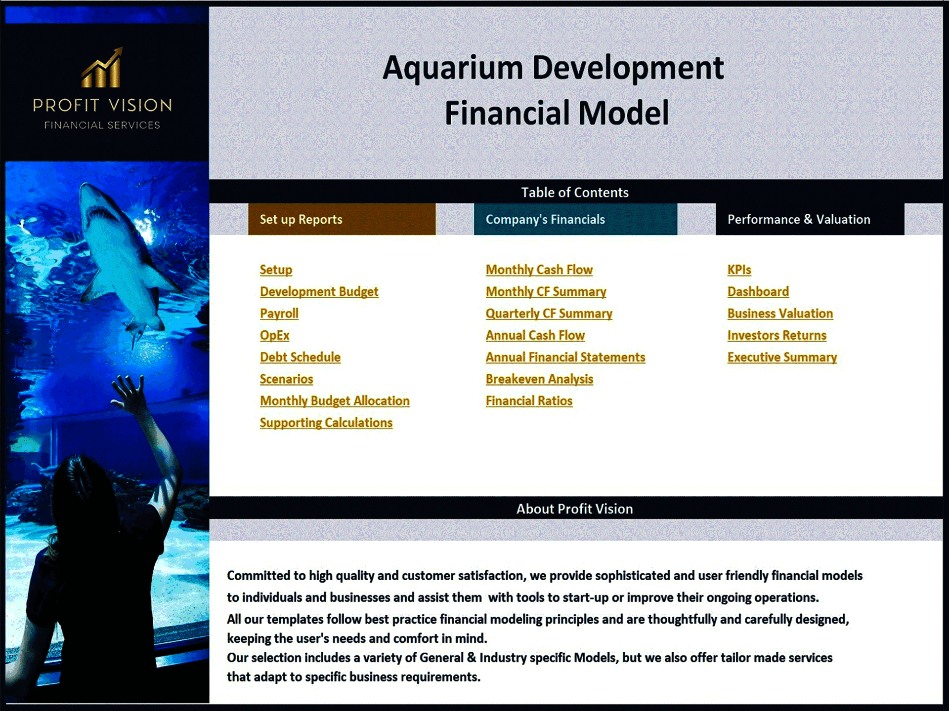 Aquarium Development – 10 Year Financial Model (Excel template (XLSX)) Preview Image