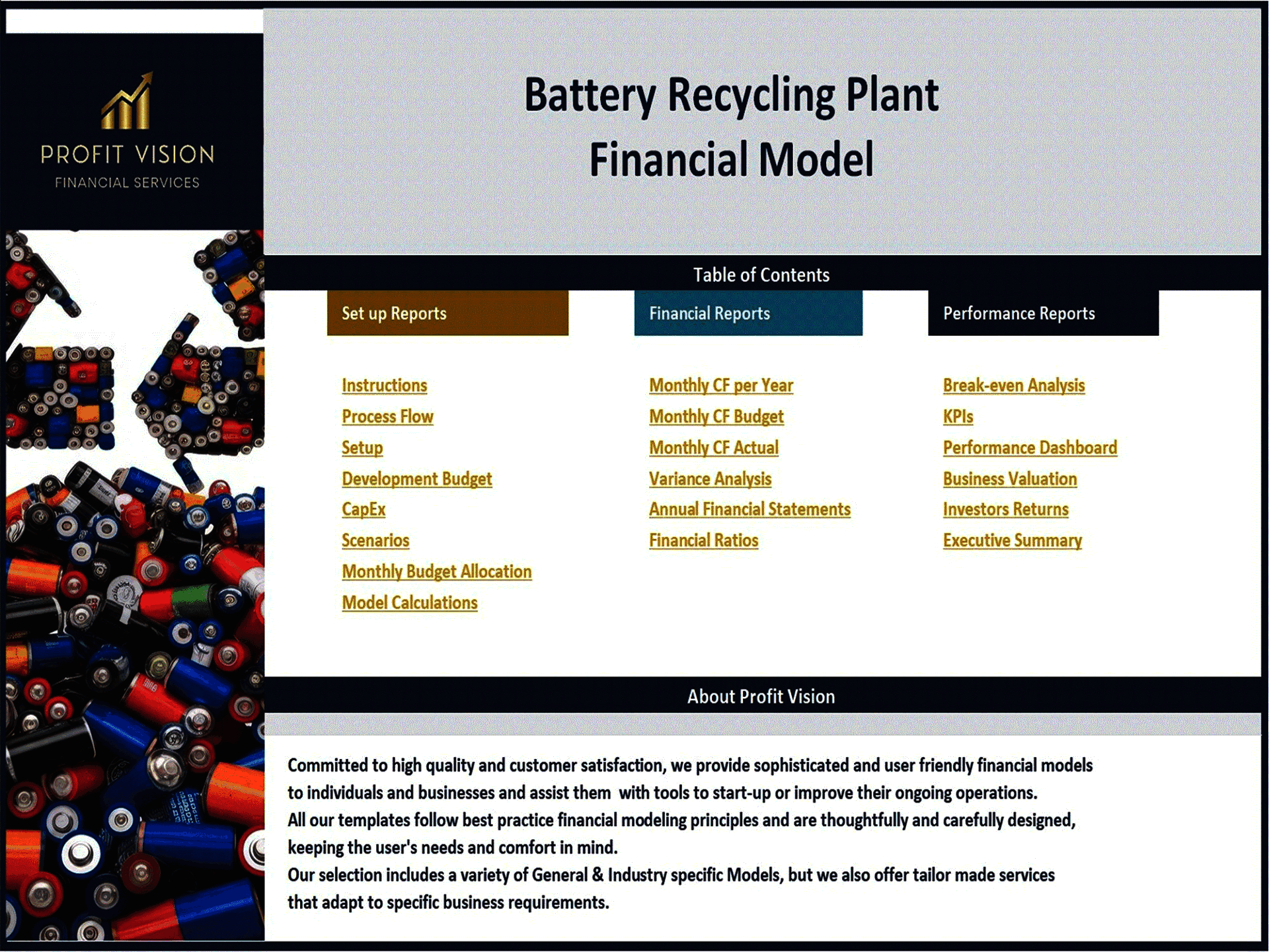 Battery Recycling Plant – 10 Year Financial Model (Excel template (XLSX)) Preview Image