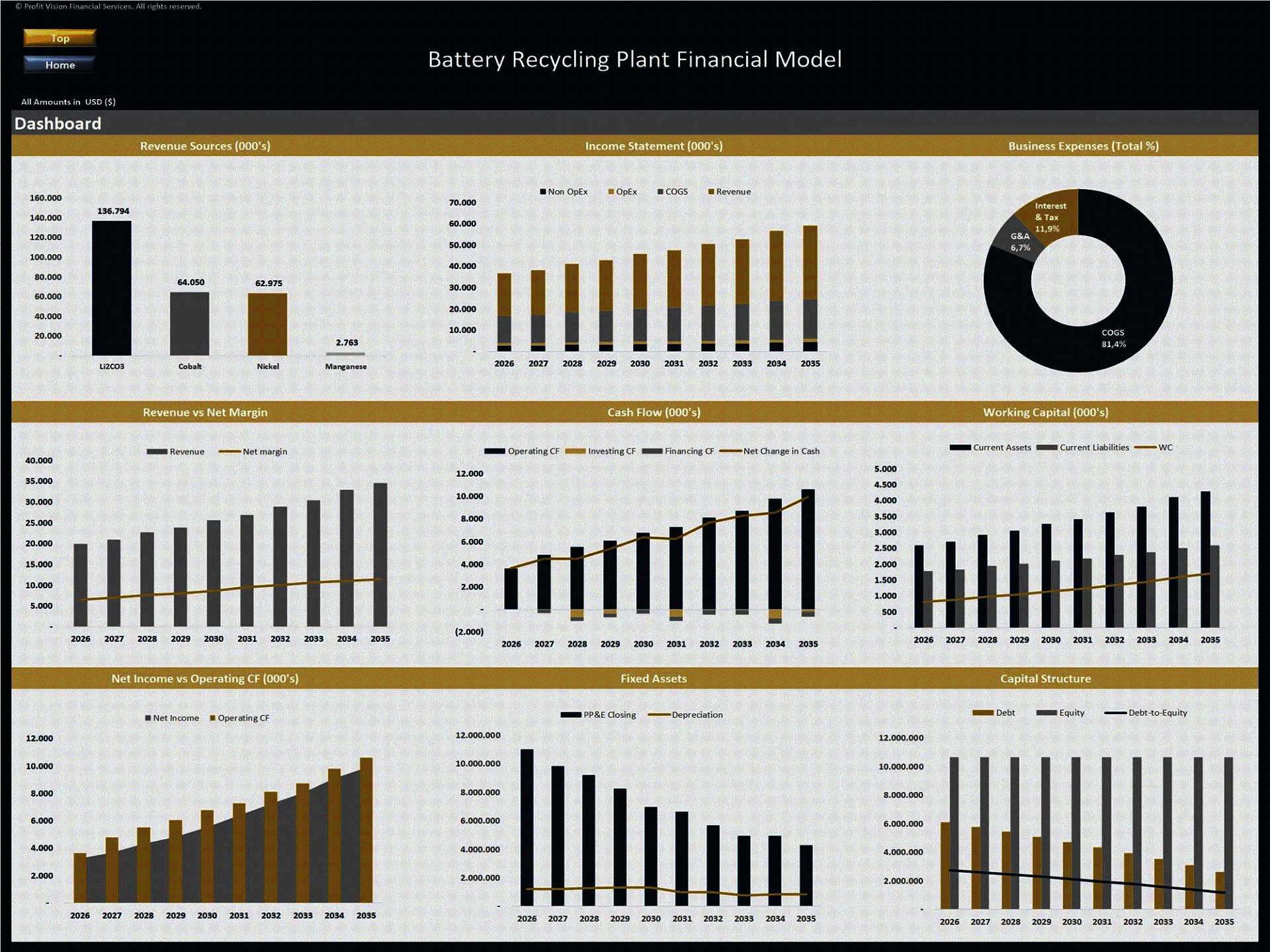 Battery Recycling Plant – 10 Year Financial Model (Excel template (XLSX)) Preview Image
