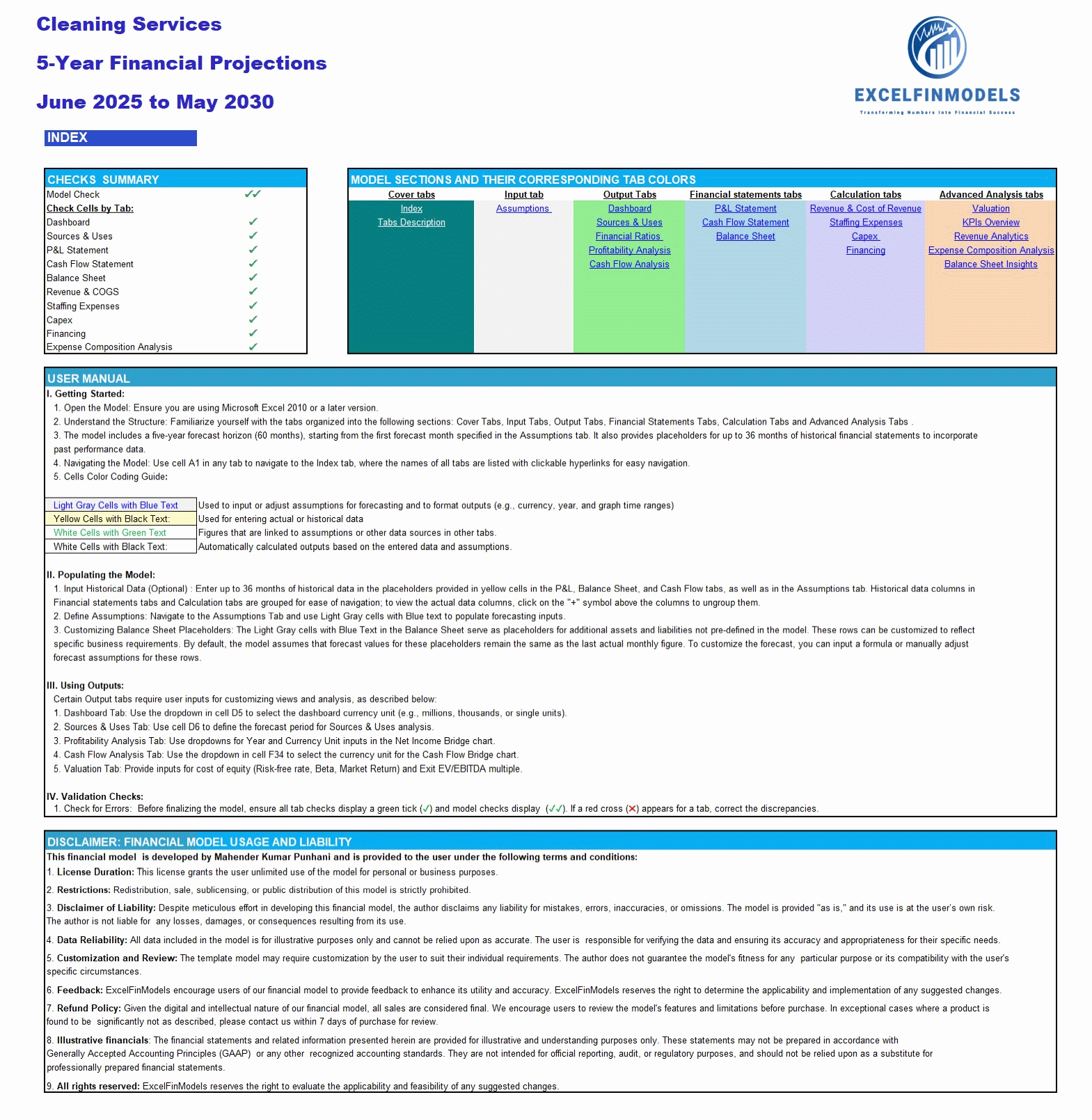 Cleaning Services (Janitorial Services) Financial Model (Excel template (XLSX)) Preview Image
