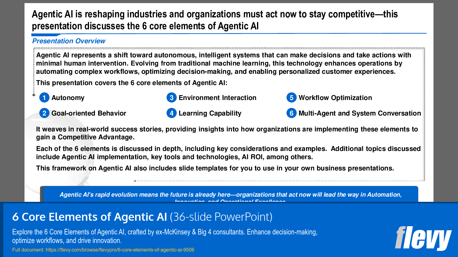 6 Core Elements of Agentic AI (36-slide PPT PowerPoint presentation slide deck (PPTX)) Preview Image