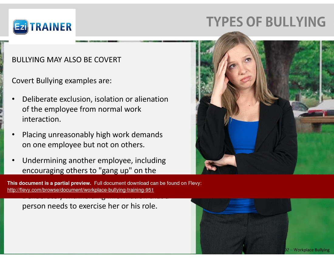 This is a partial preview of Workplace Bullying Training. Full document is 15 slides. 