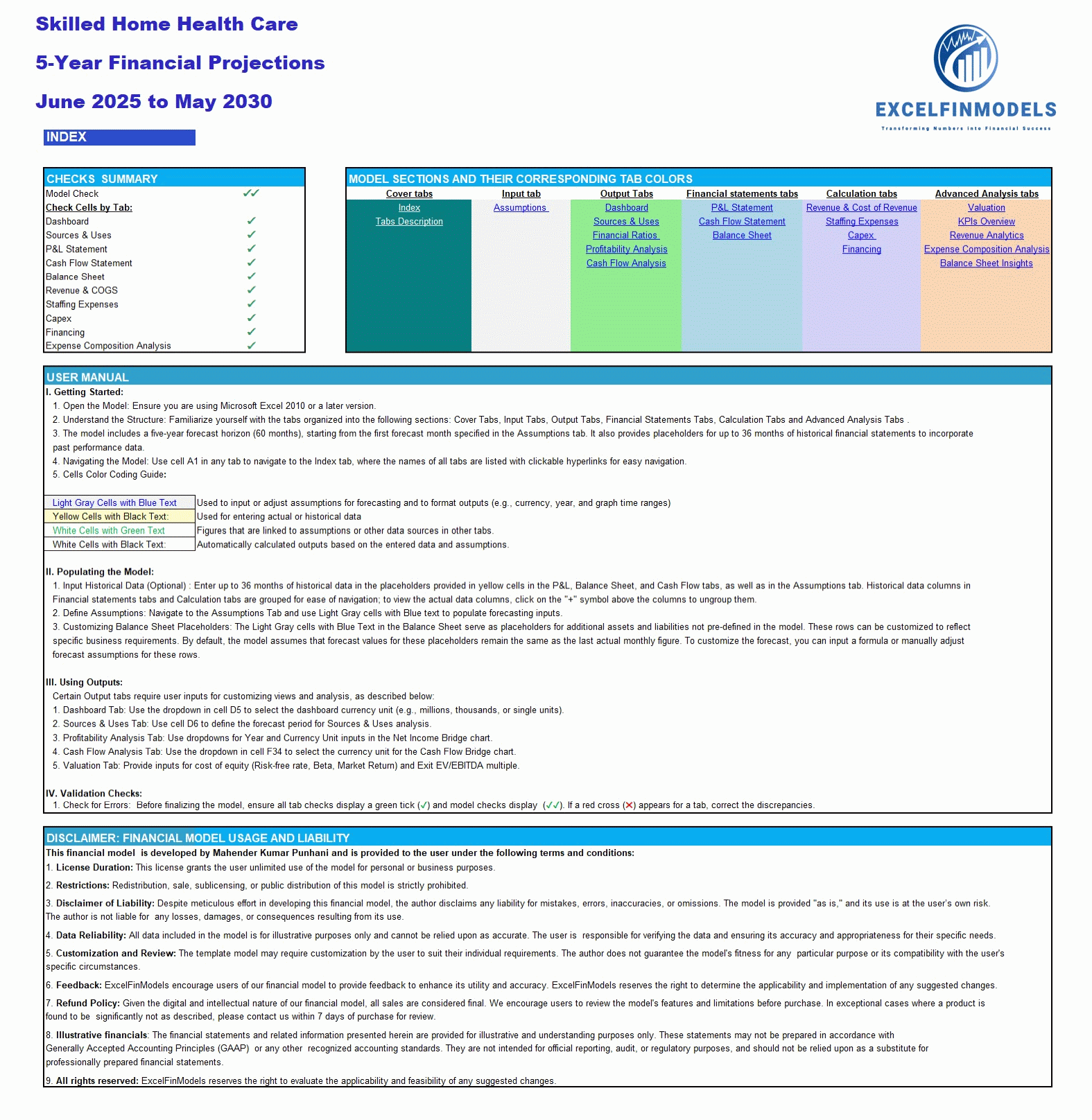 Skilled Home Health Care Business Financial Forecast Model (Excel template (XLSX)) Preview Image