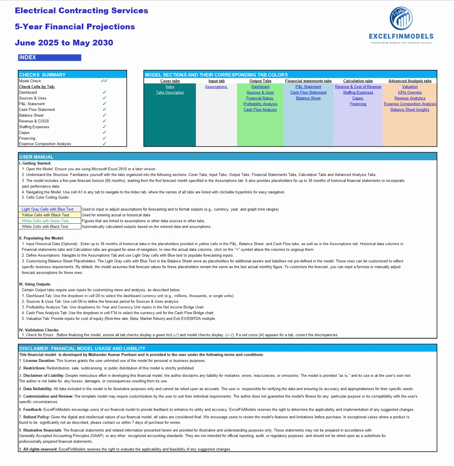 Electrical Contracting Company Financial Forecast Model (Excel template (XLSX)) Preview Image