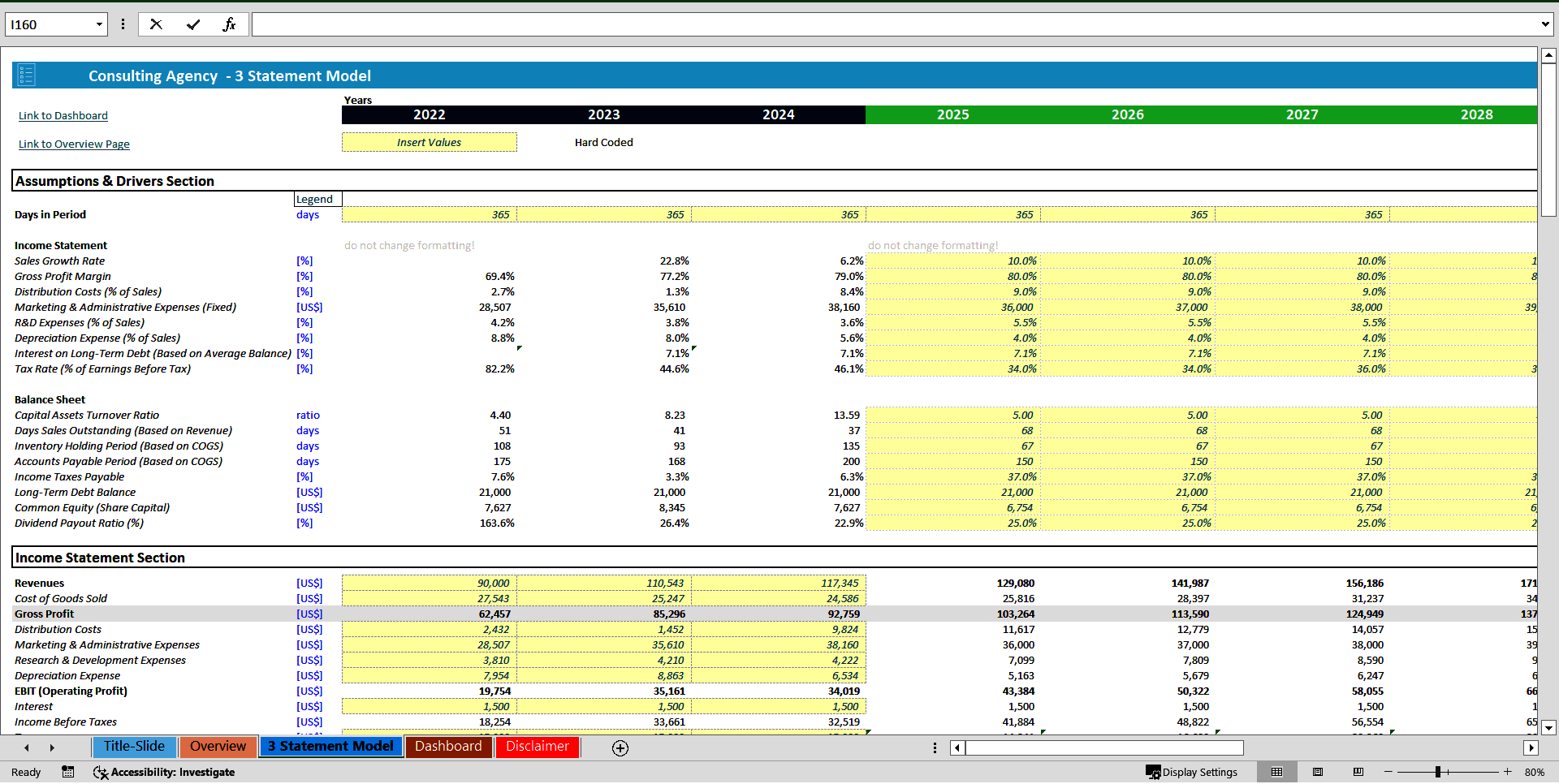 Consulting Agency 3 Statement Financial Model Template (Excel template (XLSX)) Preview Image