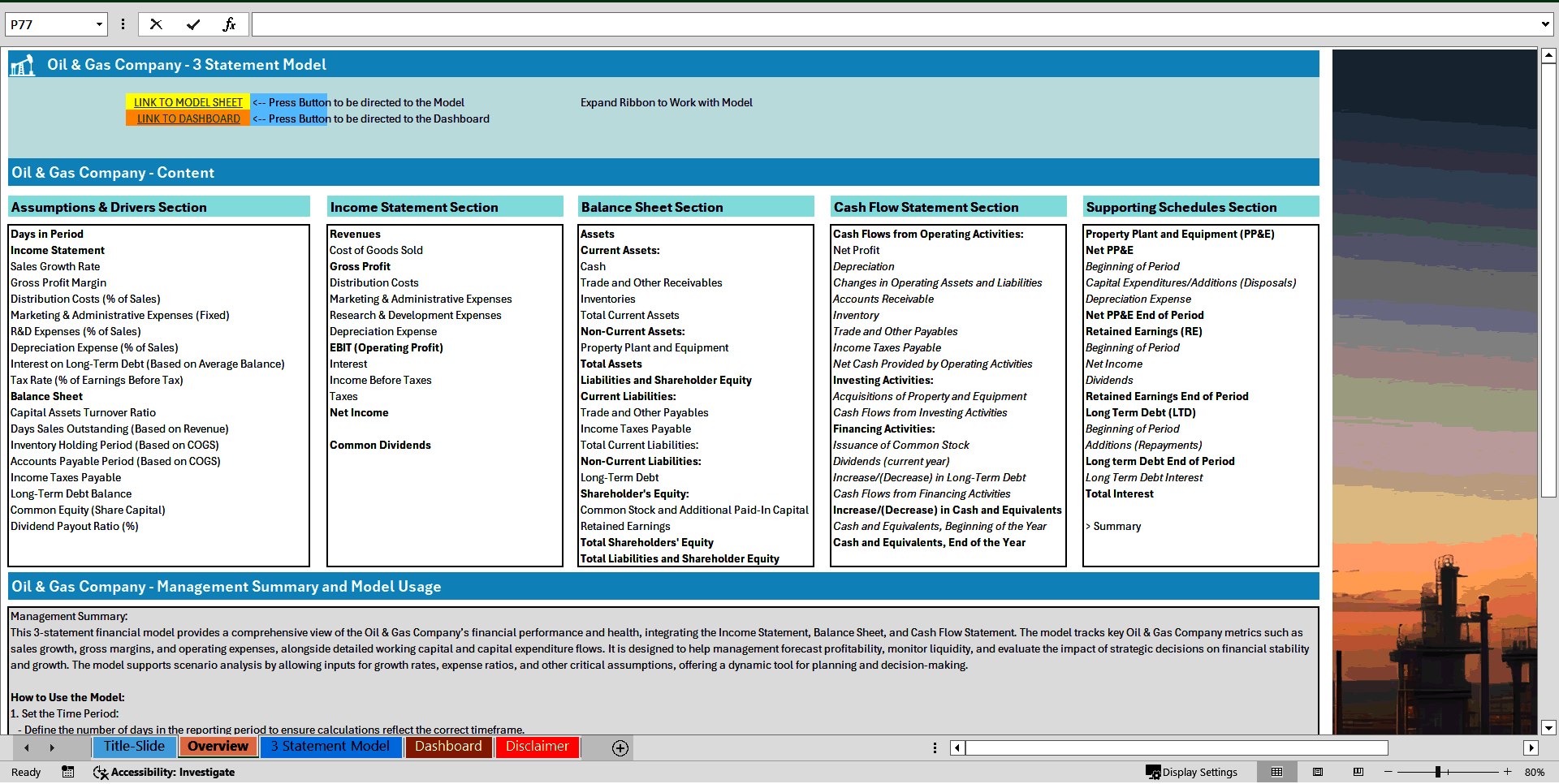 Oil & Gas Company 3 Statement Financial Model (Excel template (XLSX)) Preview Image