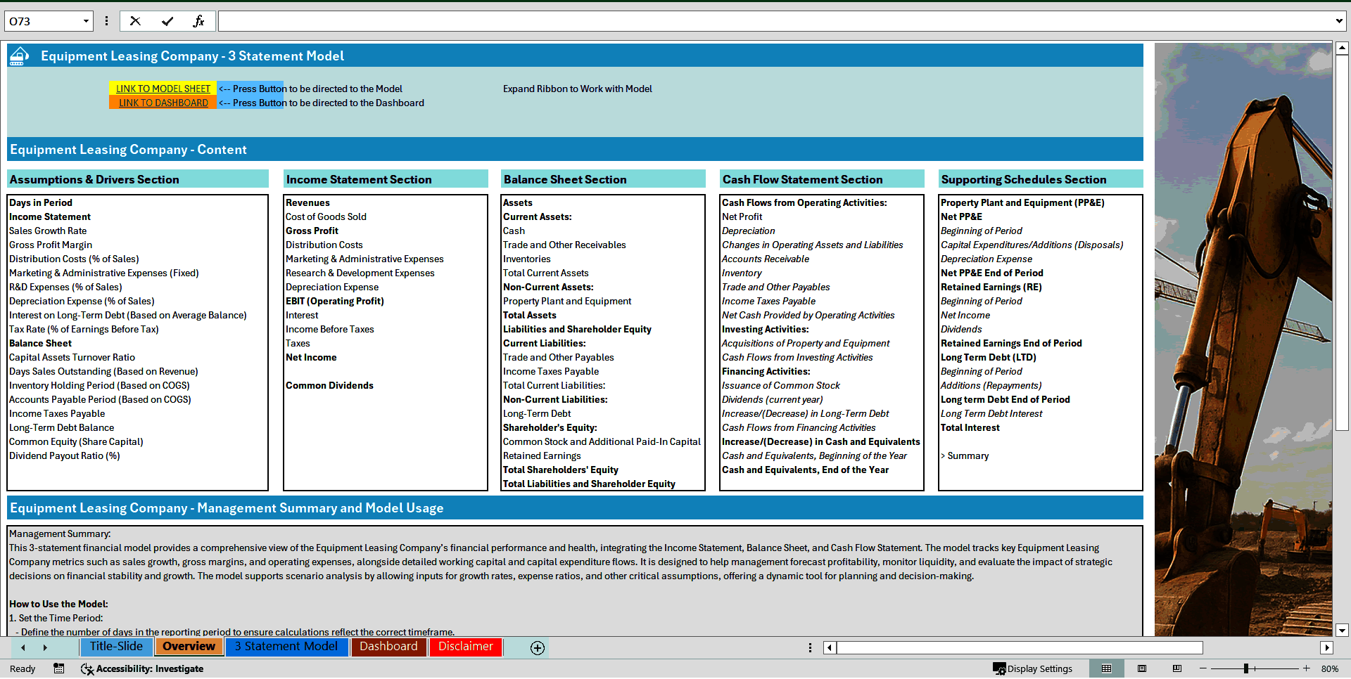 Equipment Leasing Company 3 Statement Financial Model (Excel template (XLSX)) Preview Image