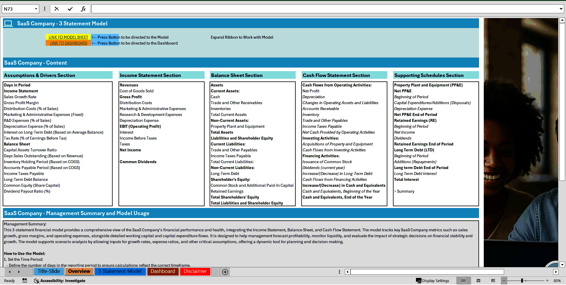 SaaS Company 3 Statement Financial Model (Excel template (XLSX)) Preview Image