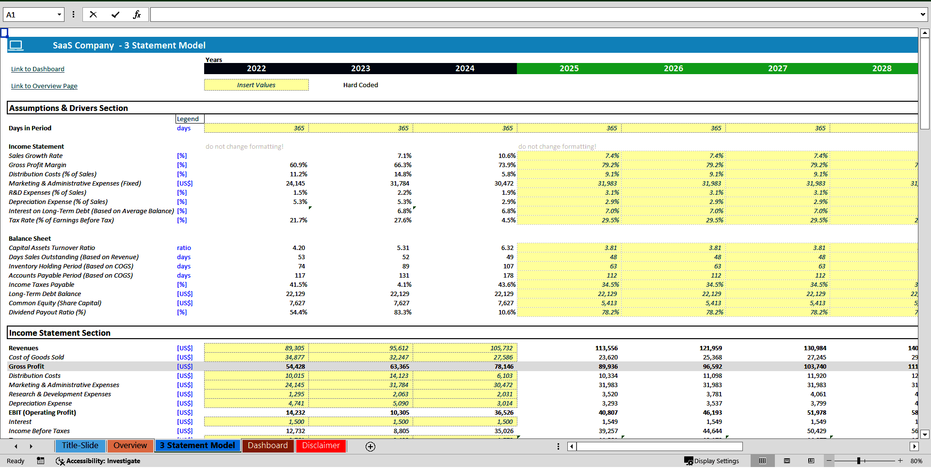 SaaS Company 3 Statement Financial Model (Excel template (XLSX)) Preview Image