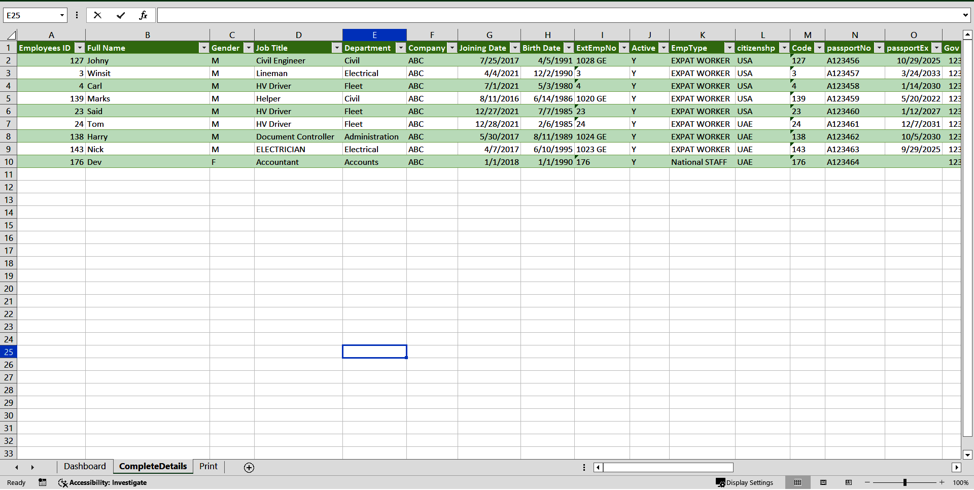 Employee Performance Evaluation Dashboard (Excel template (XLSX)) Preview Image