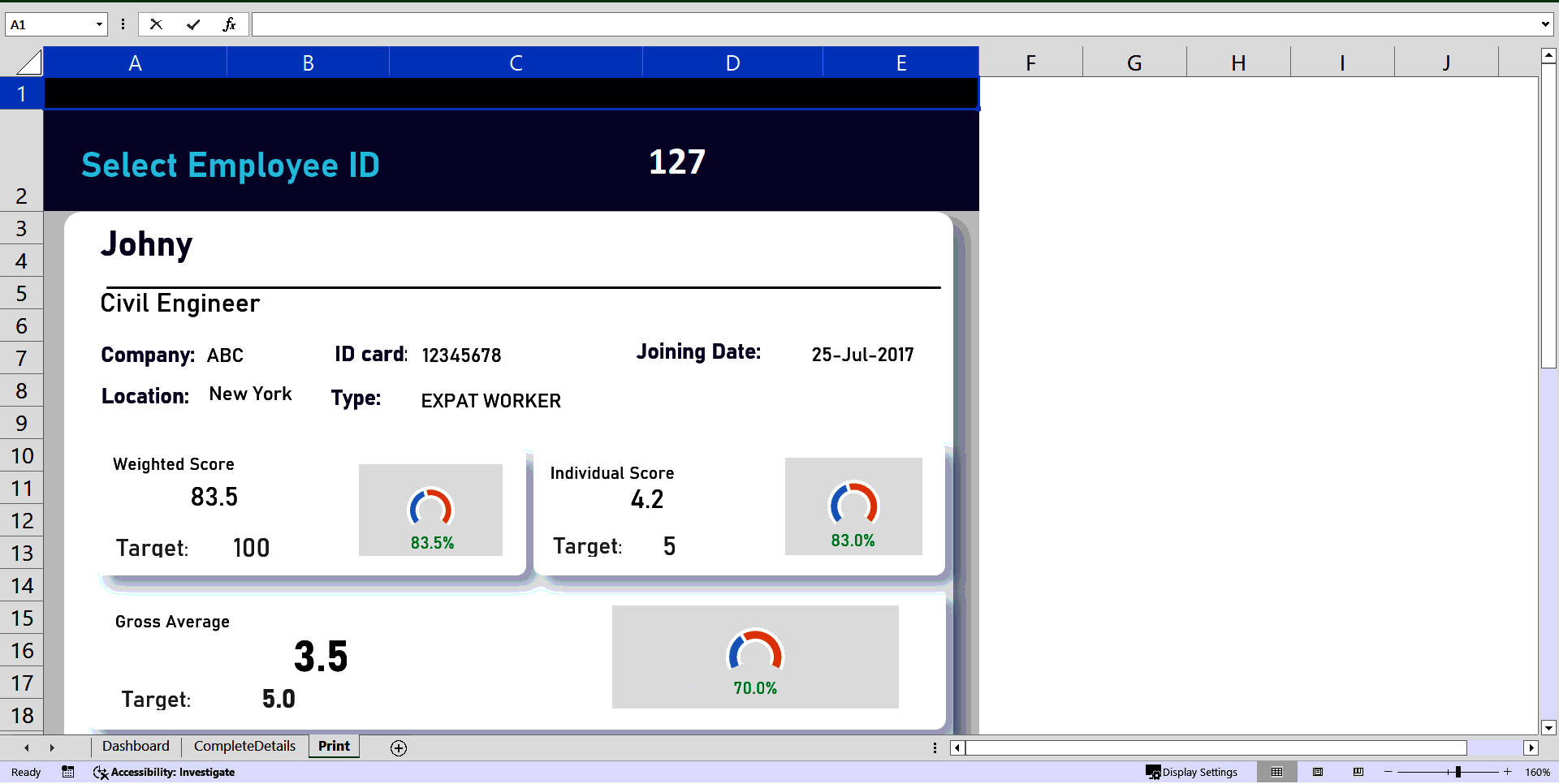 Employee Performance Evaluation Dashboard (Excel template (XLSX)) Preview Image