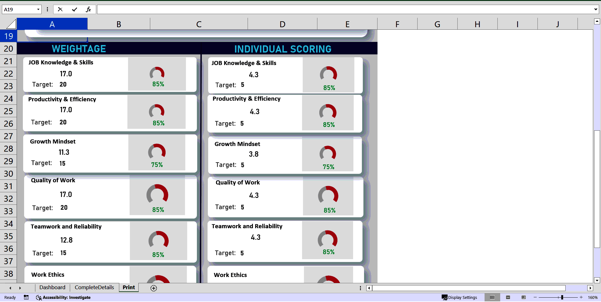 Employee Performance Evaluation Dashboard (Excel template (XLSX)) Preview Image
