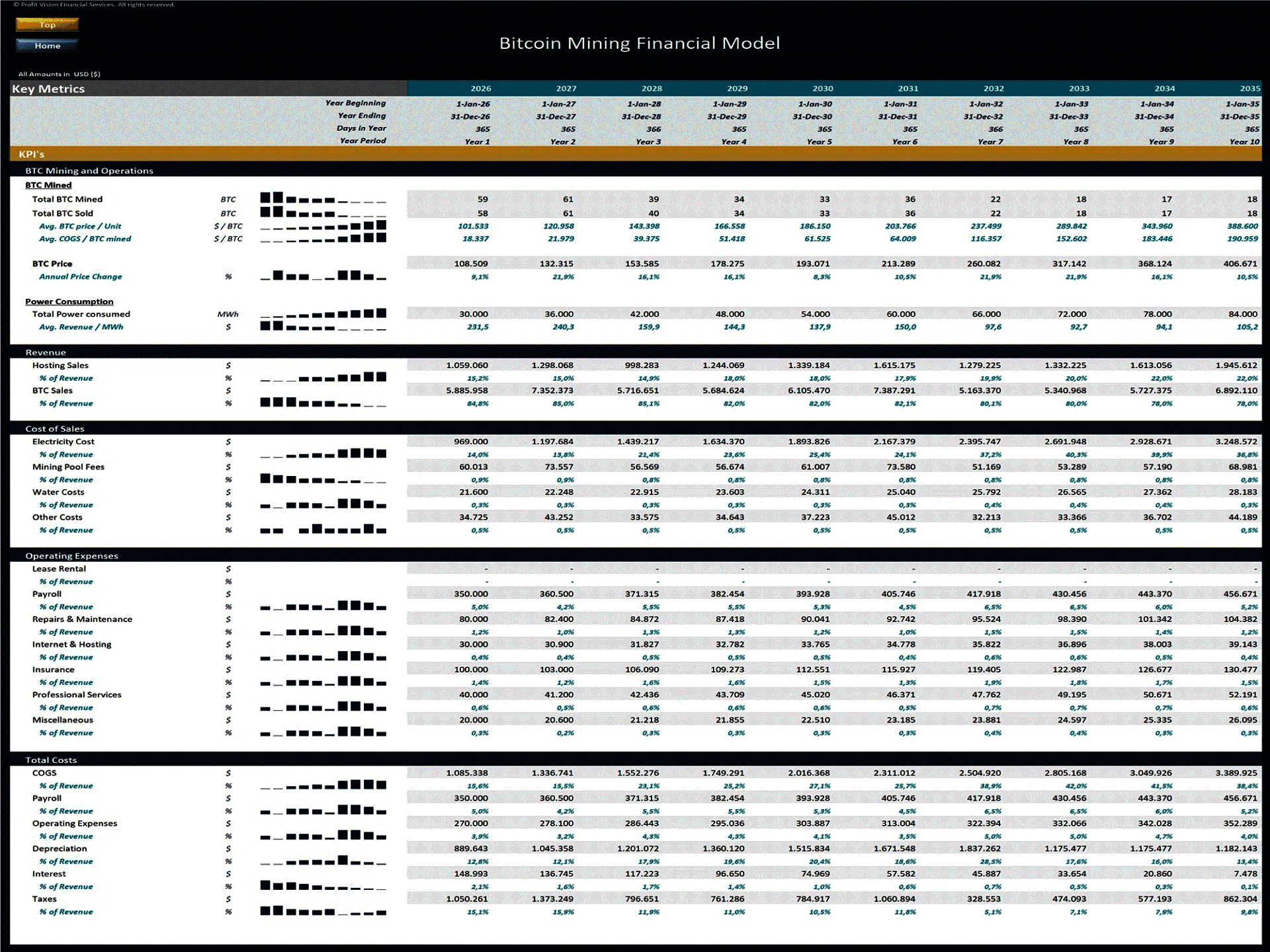 Bitcoin Mining Farm – 10 Year Financial Model (Excel template (XLSX)) Preview Image