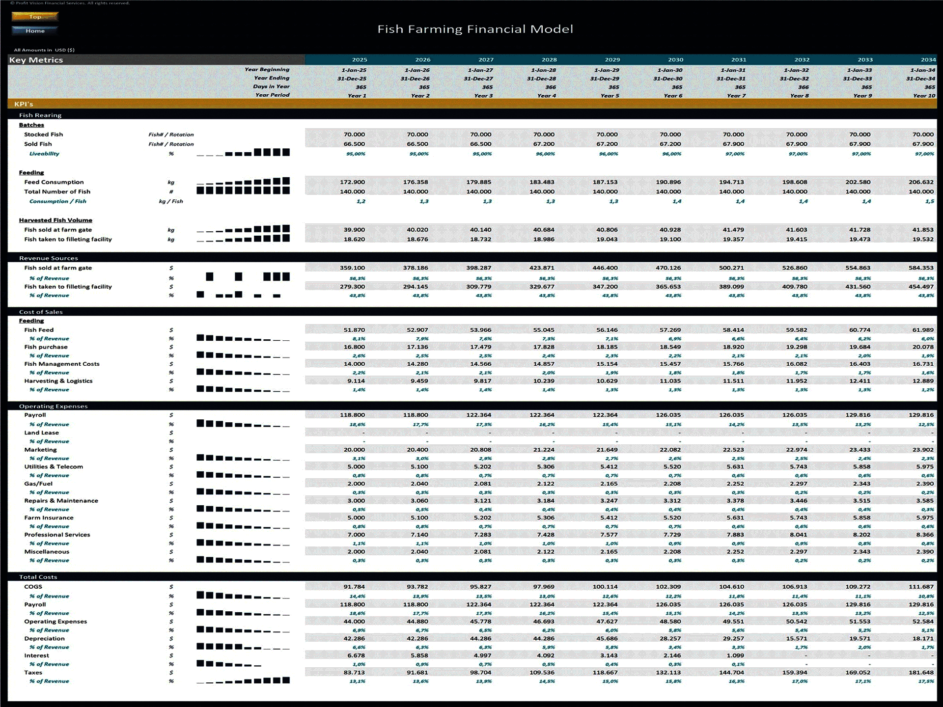 Fish Farm – 10 Year Financial Model (Excel template (XLSX)) Preview Image