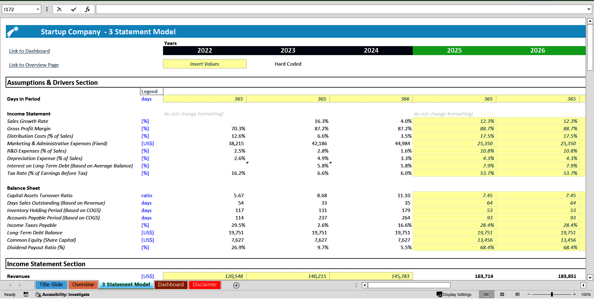 Startup Company 3 Statement Financial Model (Excel template (XLSX)) Preview Image