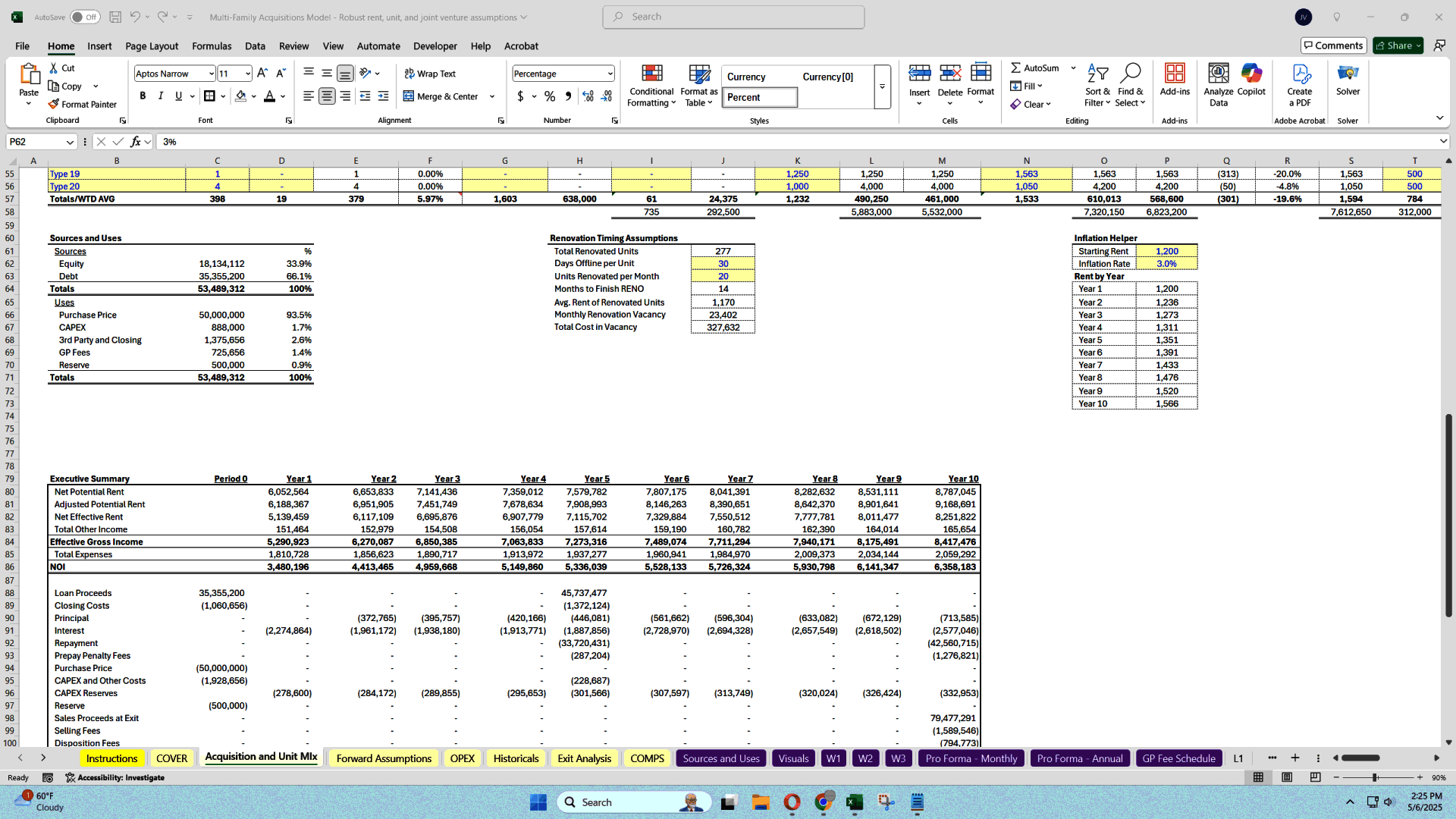 Multi-family Acquisitions Model - Includes Waterfall (Excel template (XLSX)) Preview Image