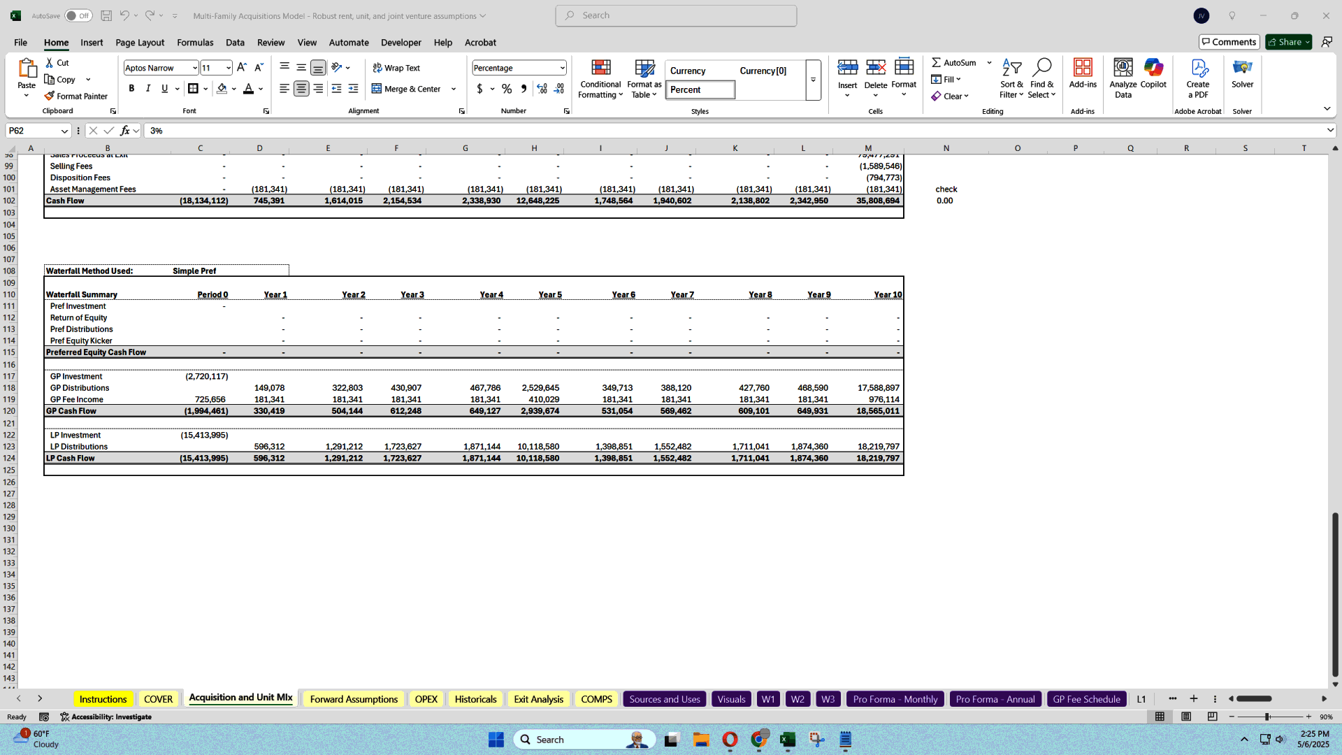 Multi-family Acquisitions Model - Includes Waterfall (Excel template (XLSX)) Preview Image