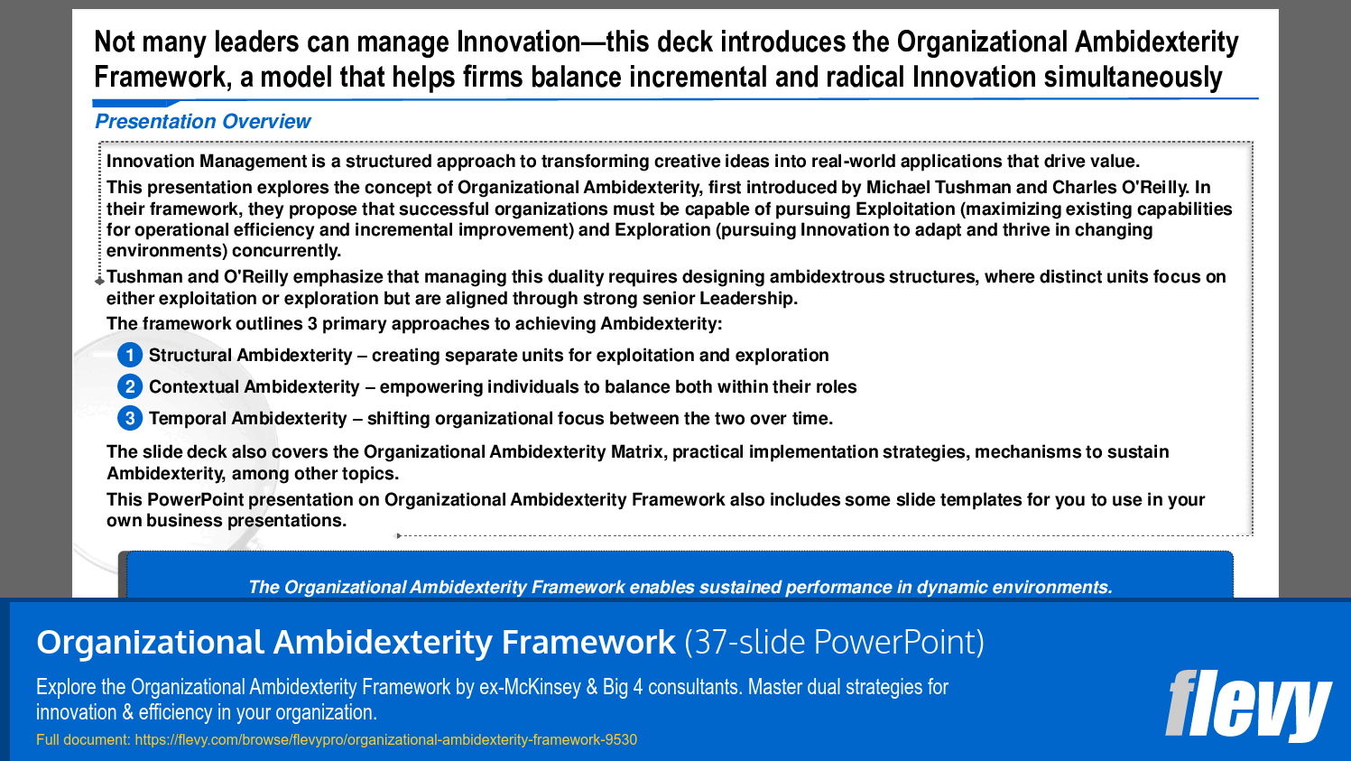 Organizational Ambidexterity Framework (37-slide PPT PowerPoint presentation slide deck (PPTX)) Preview Image