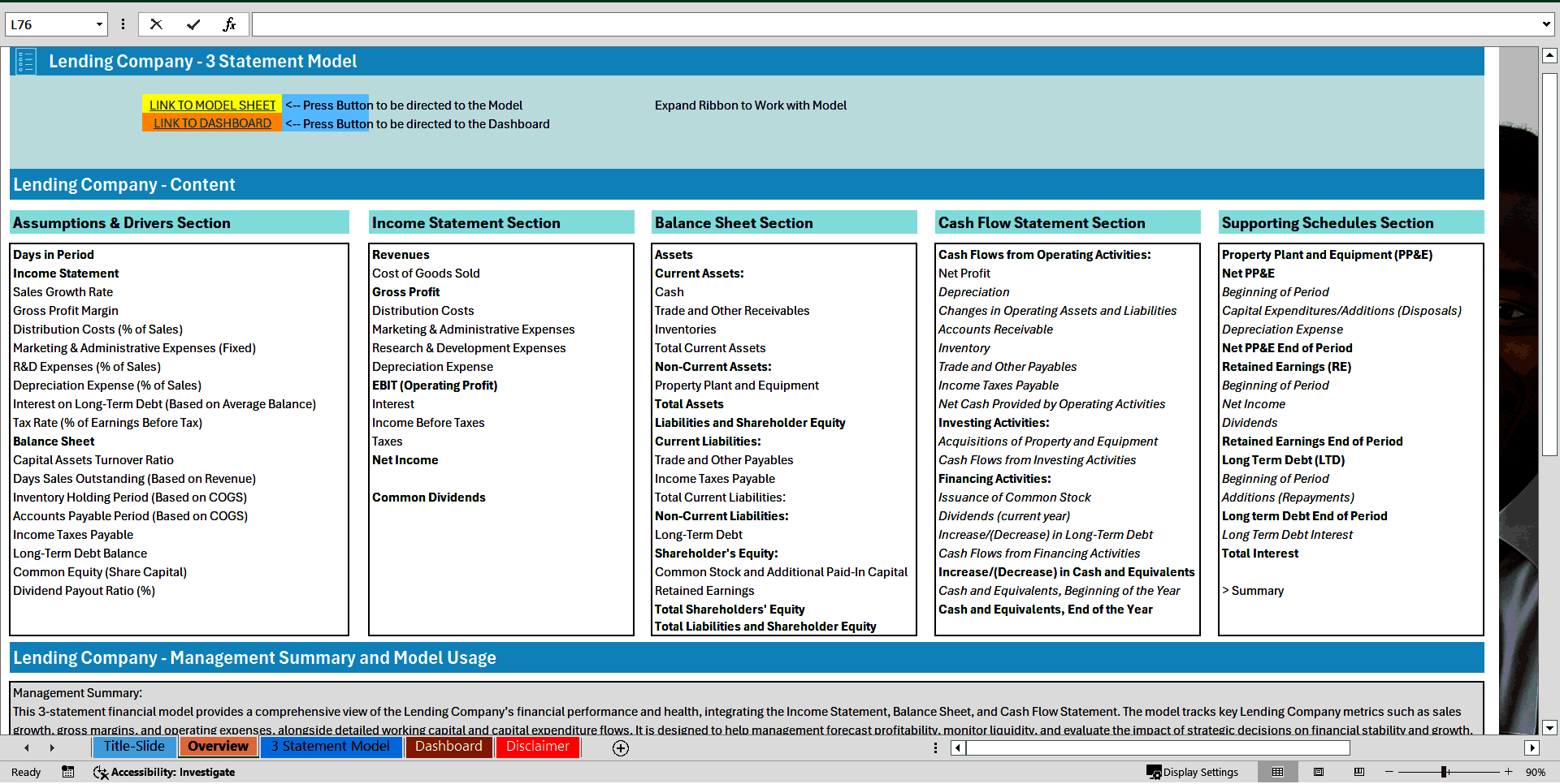 Lending Company 3 Statement Financial Model (Excel template (XLSX)) Preview Image