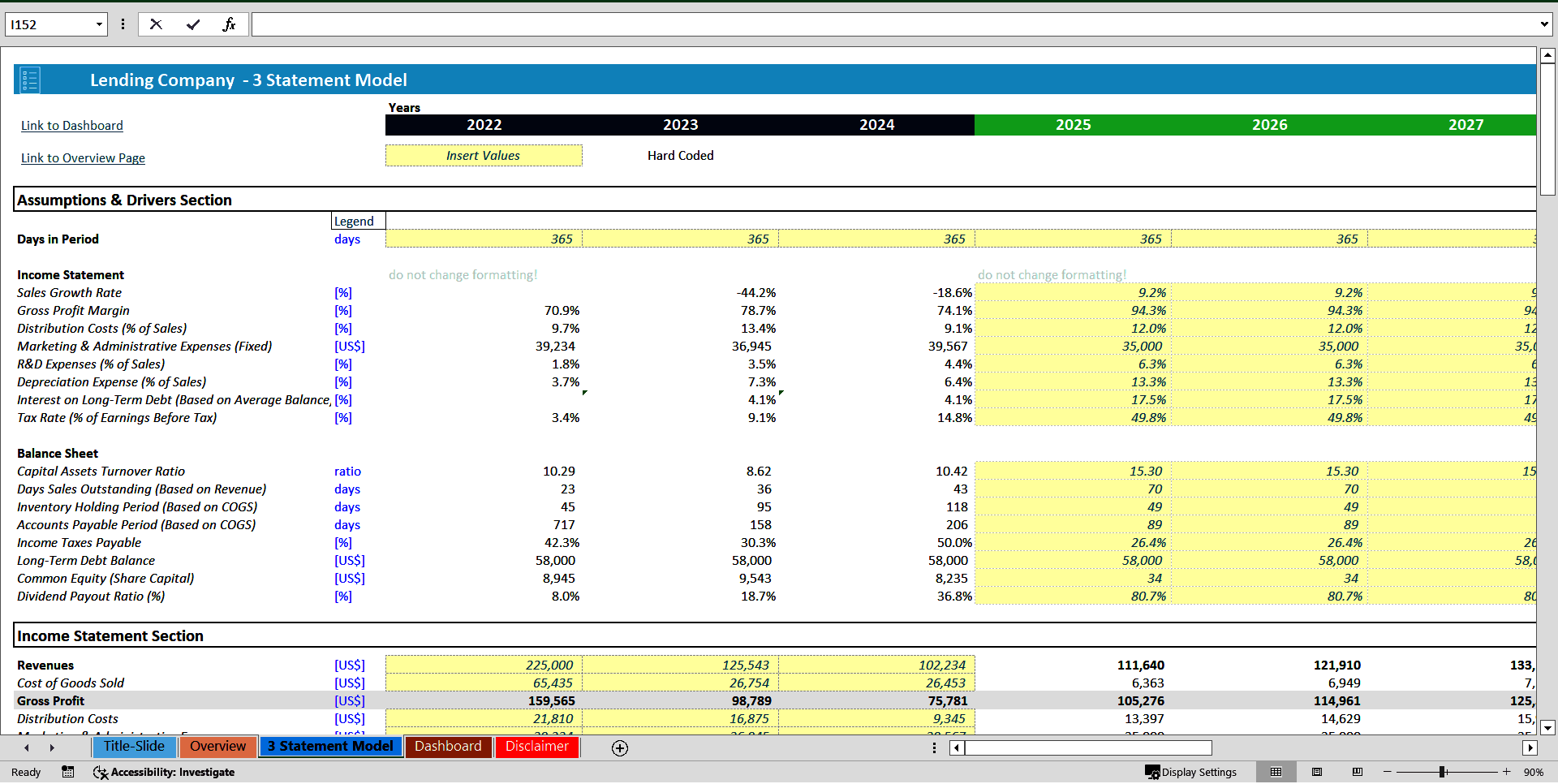 Lending Company 3 Statement Financial Model (Excel template (XLSX)) Preview Image