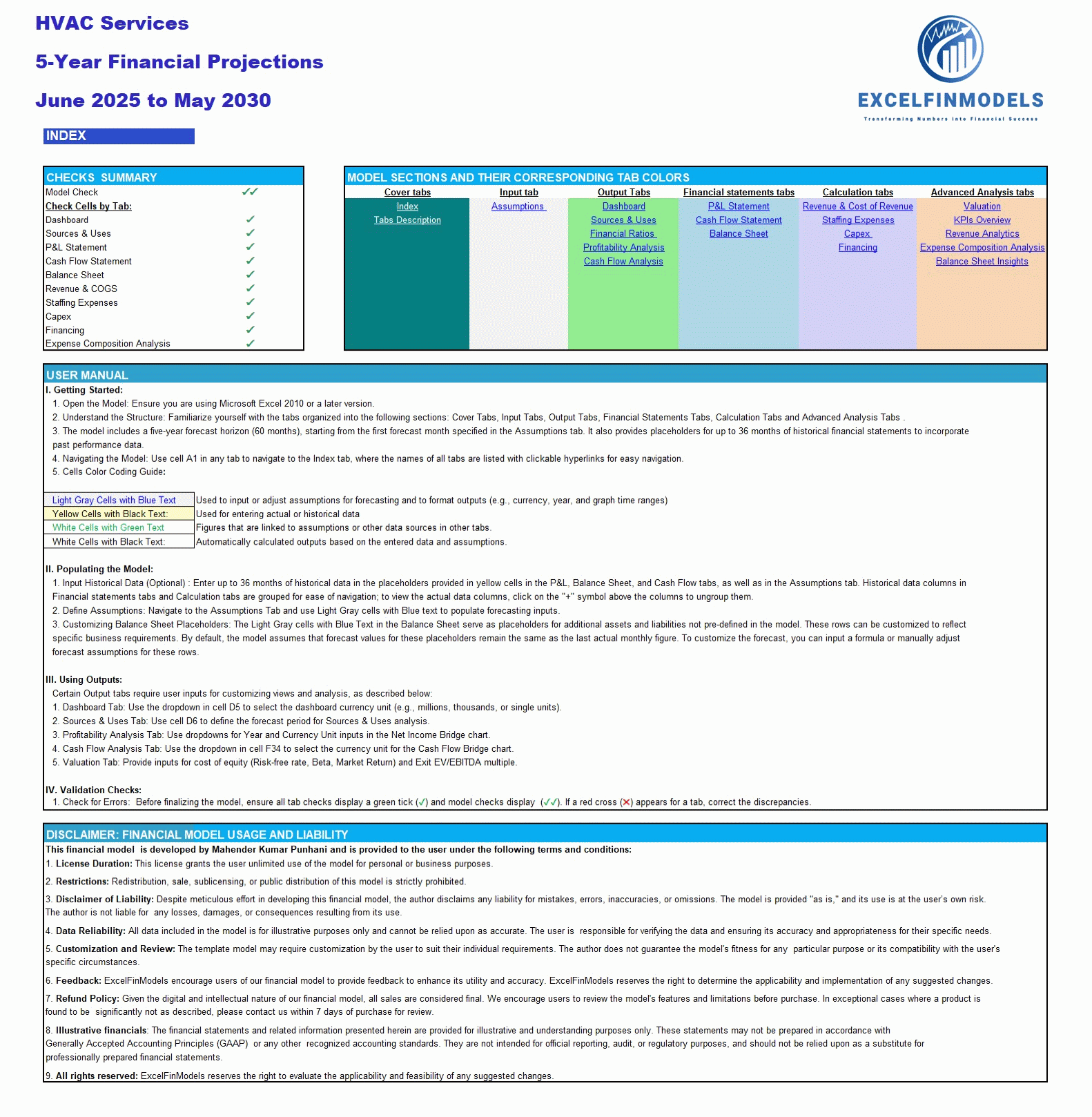 HVAC Services Financial Forecast Model (Excel template (XLSX)) Preview Image