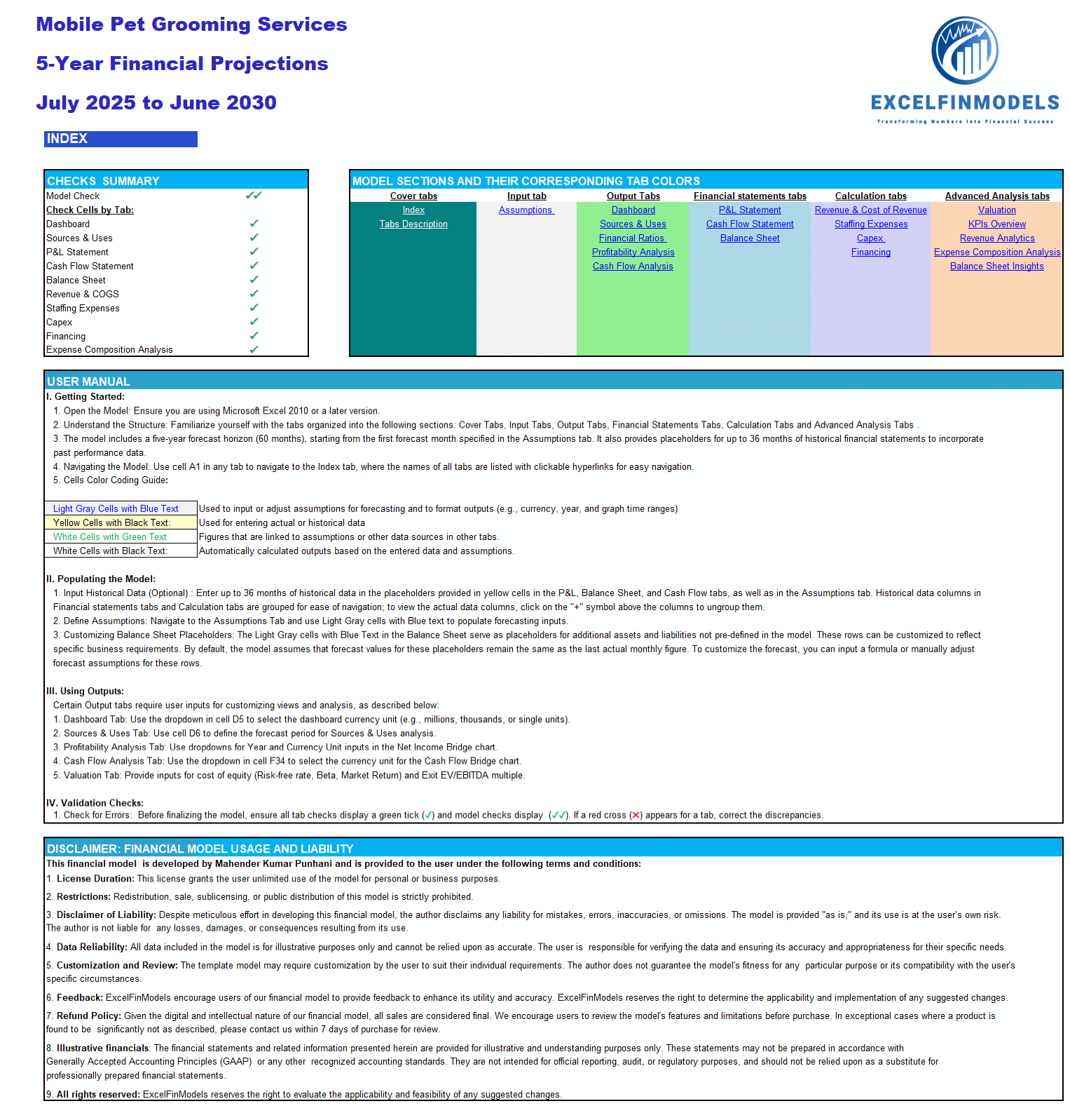 Mobile Pet Grooming Services Financial Forecast Model (Excel template (XLSX)) Preview Image