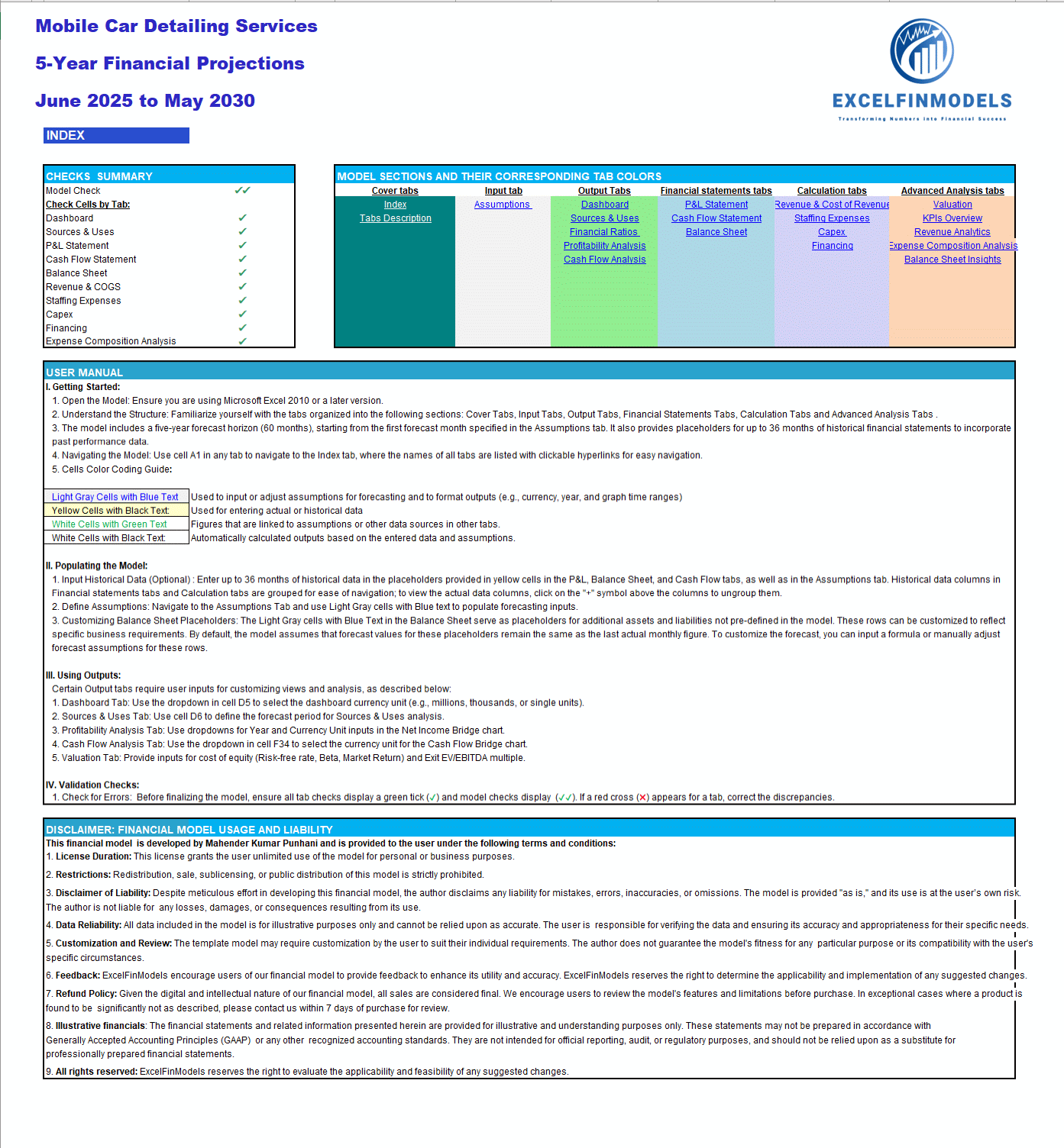 Mobile Car Detailing Financial Forecast Model (Excel template (XLSX)) Preview Image