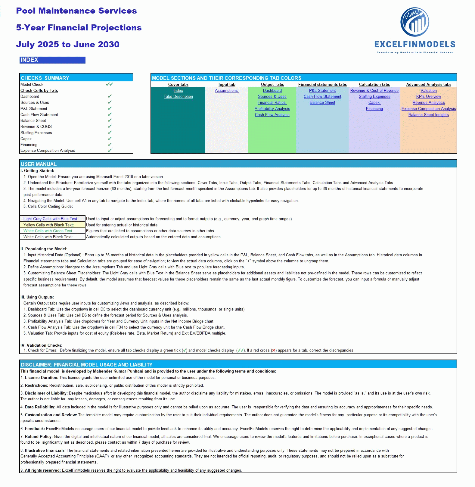 Pool Maintenance Services Financial Forecast Model (Excel template (XLSX)) Preview Image