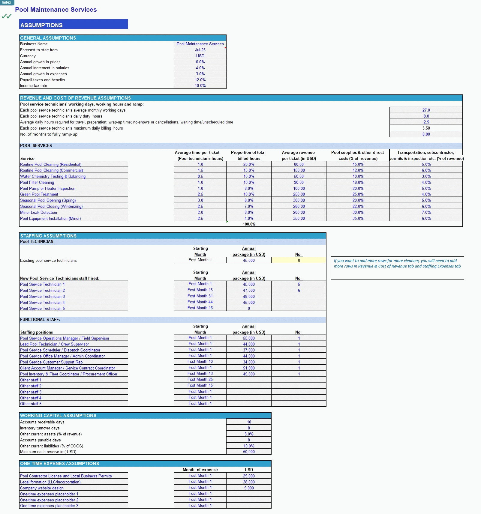 Pool Maintenance Services Financial Forecast Model (Excel template (XLSX)) Preview Image