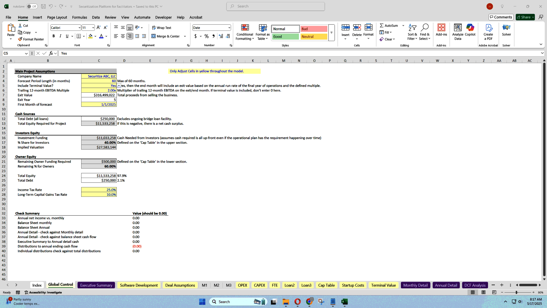 Securitization Structurer Startup Financial Model (Excel template (XLSX)) Preview Image