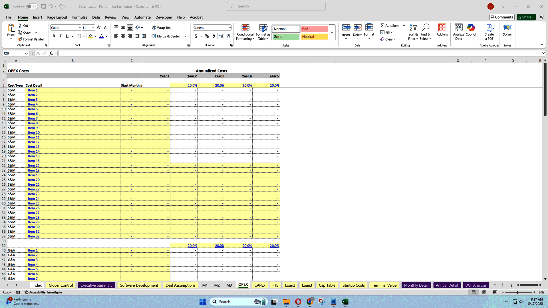 Securitization Structurer Startup Financial Model (Excel template (XLSX)) Preview Image