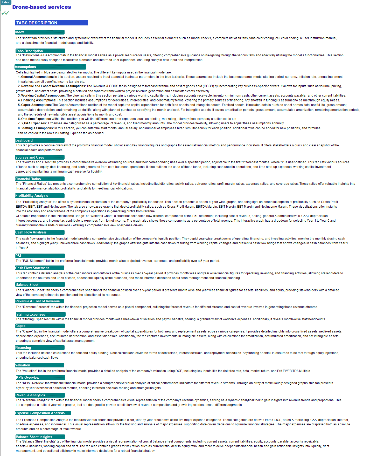 Drone (Unmanned Aerial Vehicle) Services Financial Model (Excel template (XLSX)) Preview Image