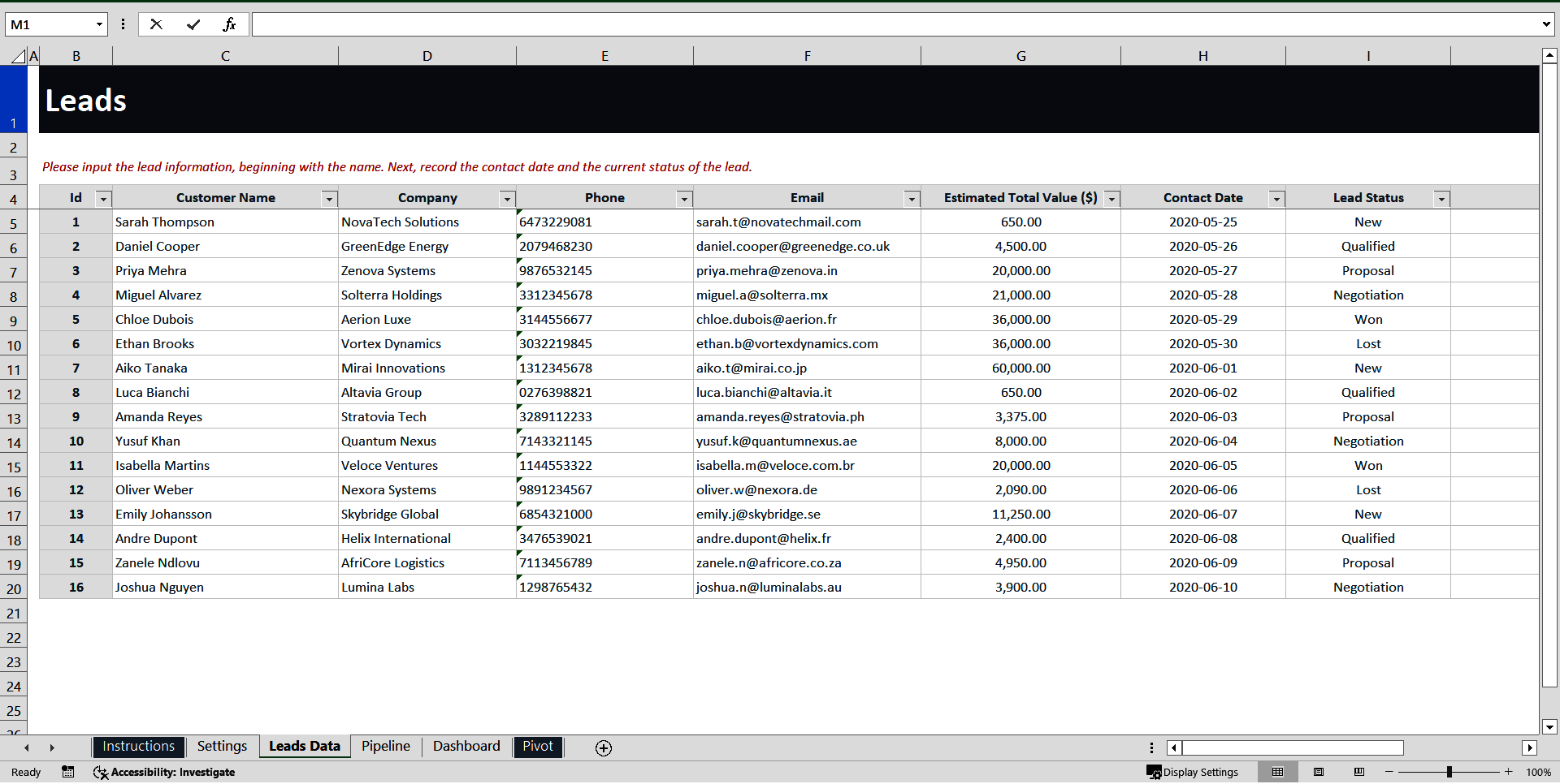 Sales Pipeline Excel Template (Excel template (XLSX)) Preview Image