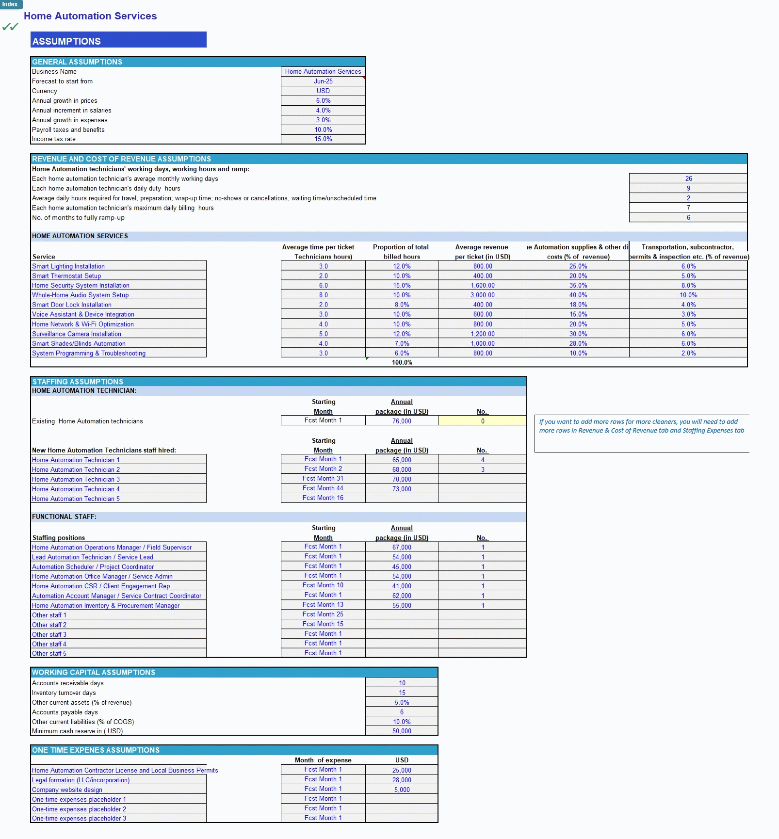 Home Automation Services Financial Forecast Model (Excel template (XLSX)) Preview Image