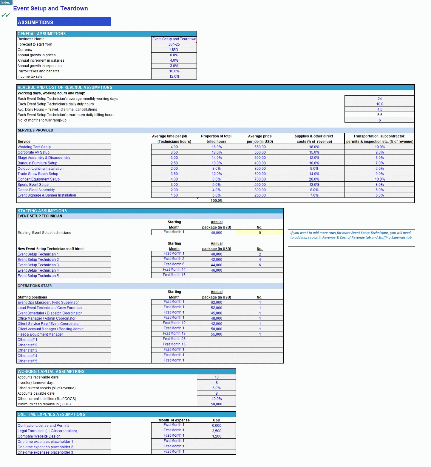 Event Setup and Teardown Business Financial Model (Excel template (XLSX)) Preview Image