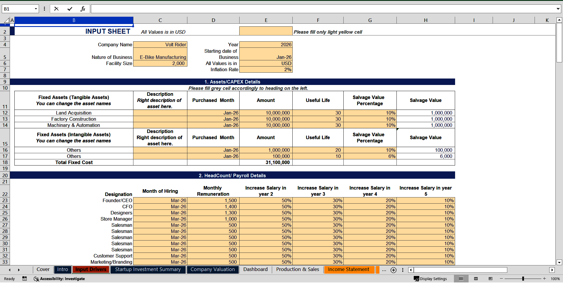 Startup Manufacturing Financial Forecasting Model (Excel template (XLSX)) Preview Image