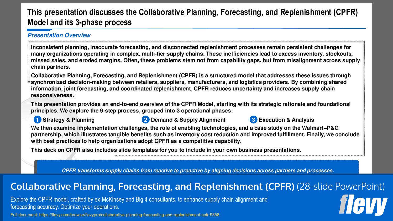 Collaborative Planning, Forecasting, and Replenishment (CPFR) (28-slide PPT PowerPoint presentation slide deck (PPTX)) Preview Image