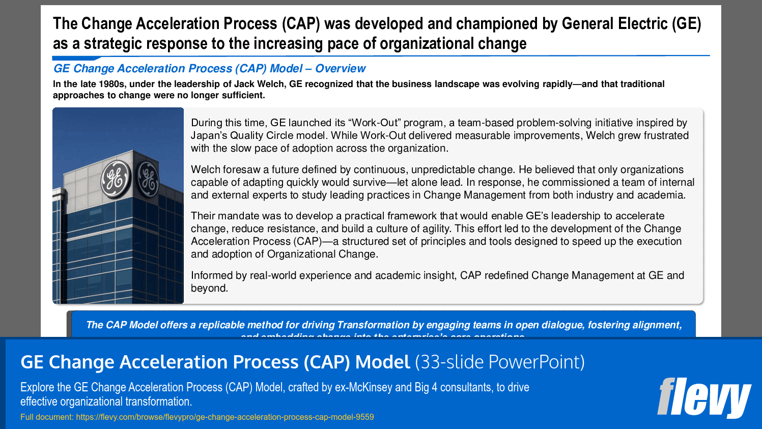 GE Change Acceleration Process (CAP) Model (33-slide PPT PowerPoint presentation slide deck (PPTX)) Preview Image