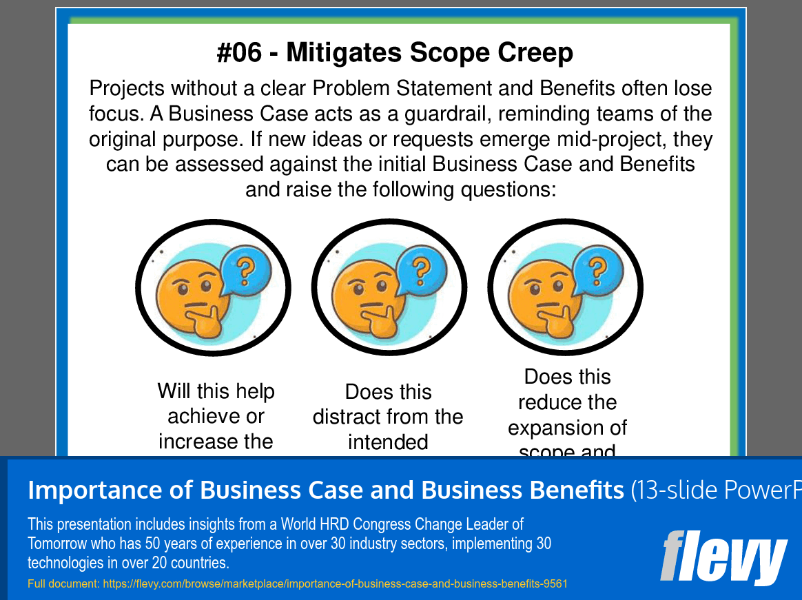 Importance of Business Case and Business Benefits (13-slide PPT PowerPoint presentation slide deck (PPT)) Preview Image
