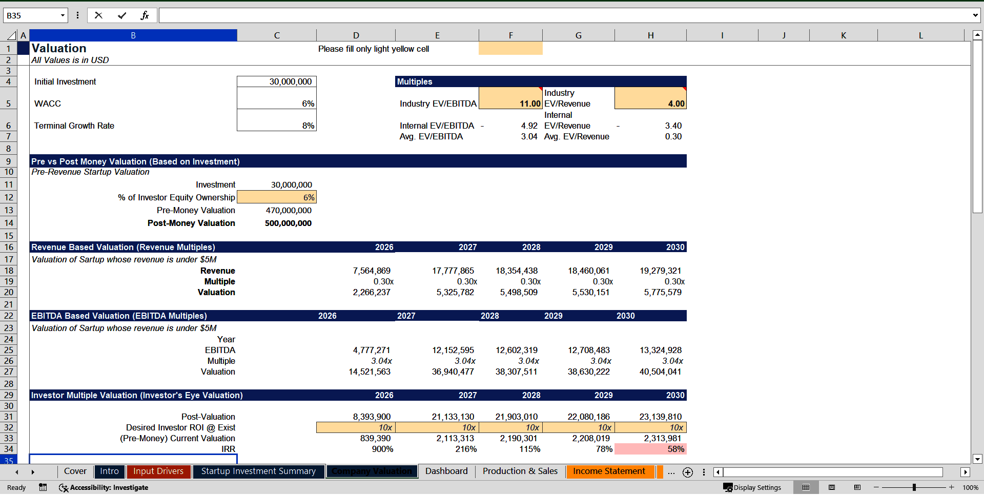 Drone Manufacturing Financial Projection Model (Excel template (XLSX)) Preview Image