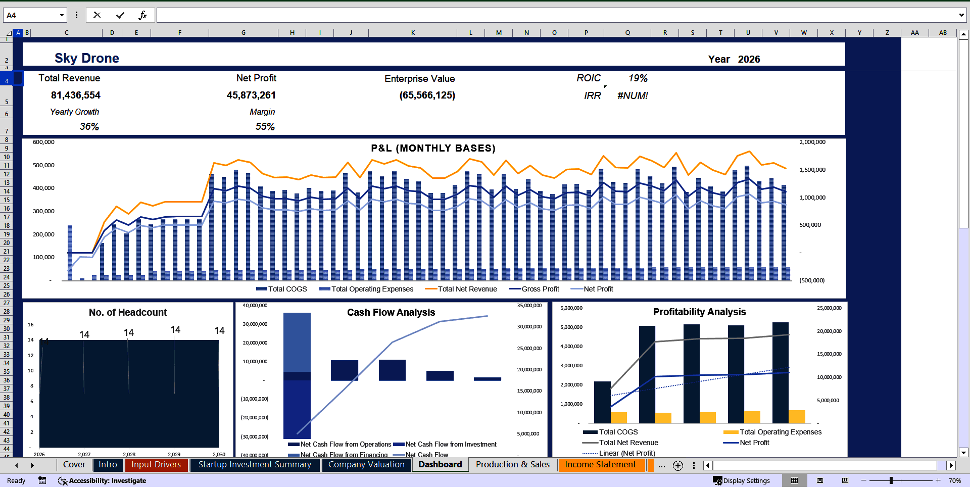 Drone Manufacturing Financial Projection Model (Excel template (XLSX)) Preview Image