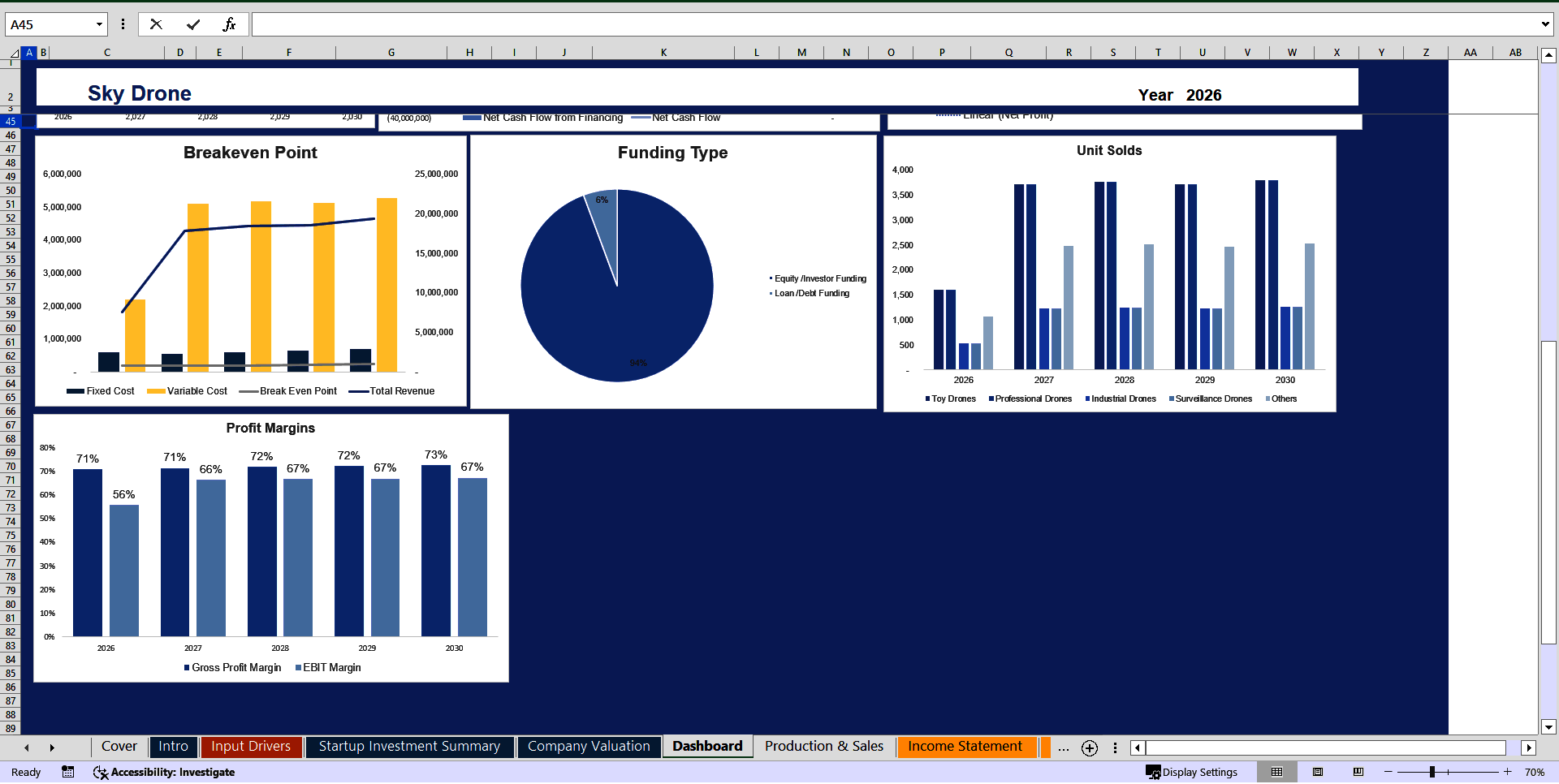 Drone Manufacturing Financial Projection Model (Excel template (XLSX)) Preview Image