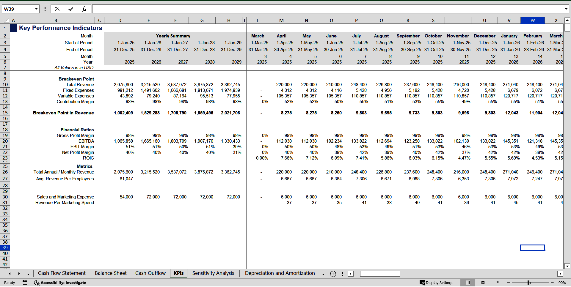 Consulting Firm 3-Statement Financial Projection Model (Excel template (XLSX)) Preview Image